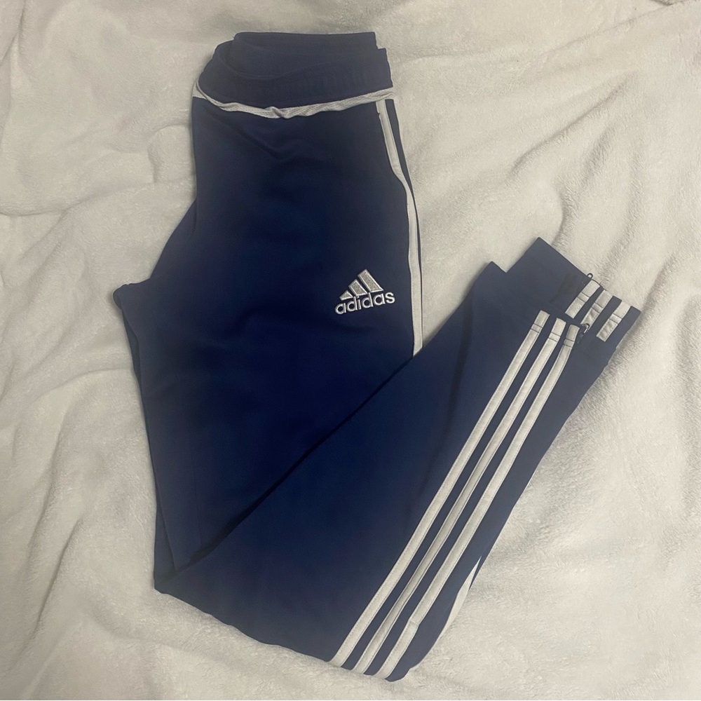 Adidas Kids Dark Blue Joggers with White Stripes